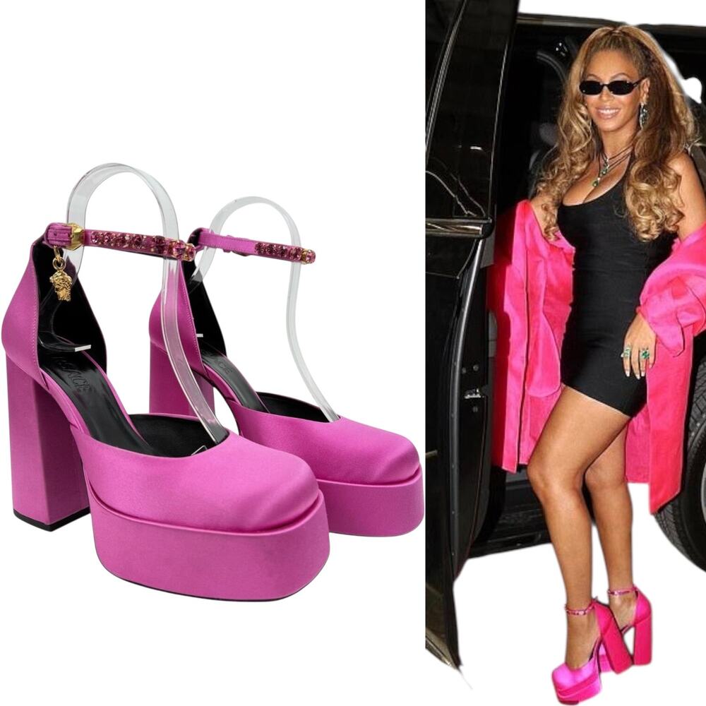 NEW Versace Aevitas Medusa Platform Crystals Pumps Pink Size 37